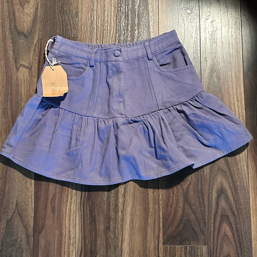 Cotton Twill Ruffle Hem Mini Skirt
